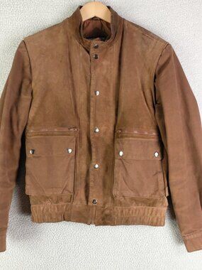Vintage Leather Jacket Mens Medium Brown Snap Cargo Pocket Workwear 90s